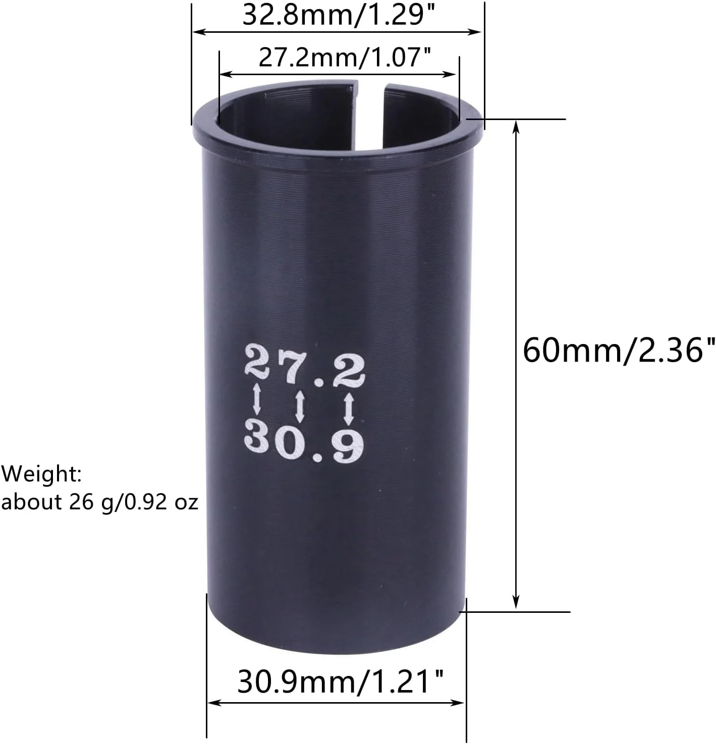 تبدیل لوله زین دوچرخه، 27.2 میلی‌متر به 30.9/31.6 میلی‌متر، طول 60 میلی‌متر، آلیاژ آلومینیوم، مناسب برای دوچرخه جاده و کوهستان
