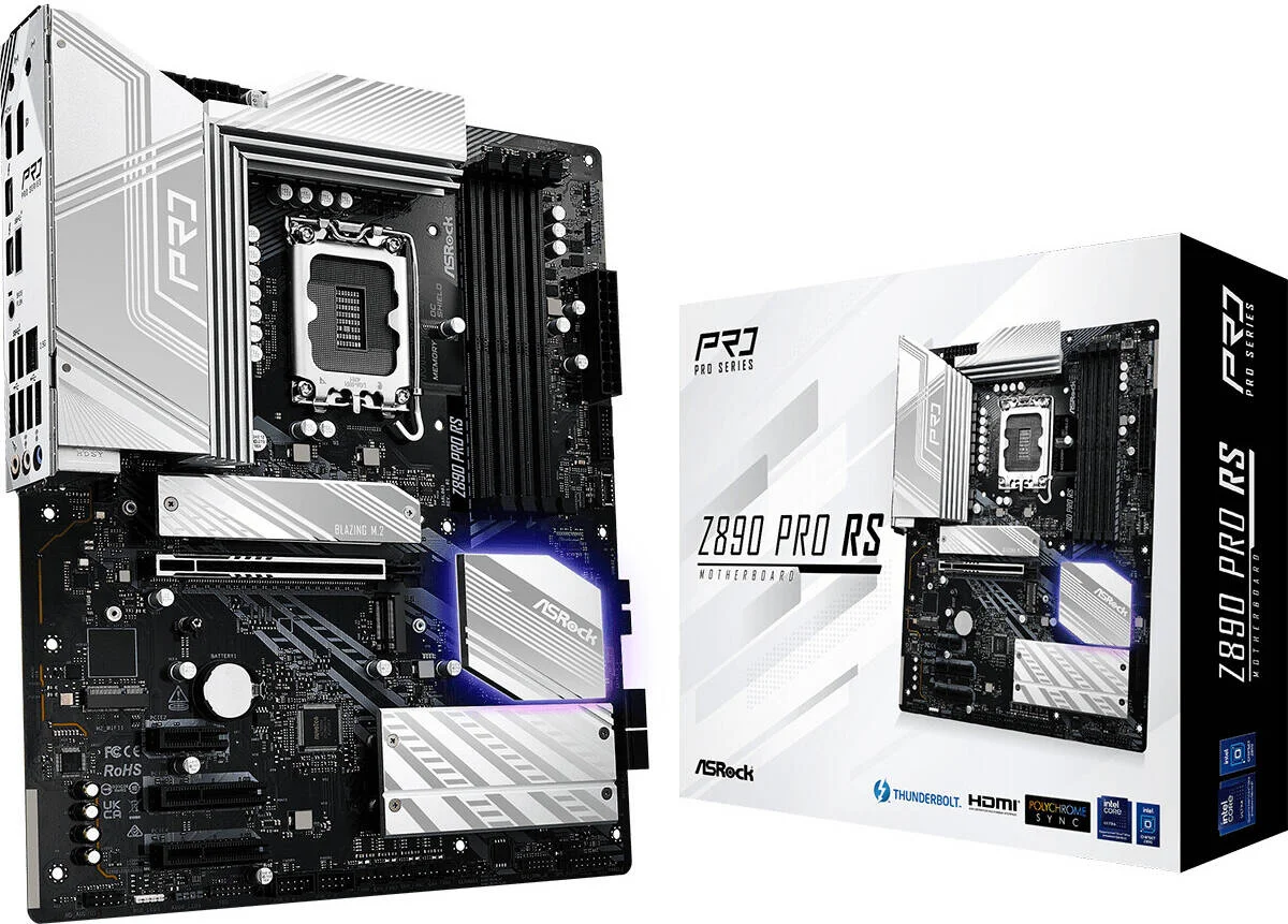 مادربرد ASRock Z890 Pro RS LGA 1851 ATX، چیپست Intel Z890، 4 اسلات DDR5 DIMM، حداکثر حافظه 256 گیگابایت، اسلات PCIe Gen5 x16، 3 سوکت Hyper M.2 | 90-MXBP40-A0UAYZ