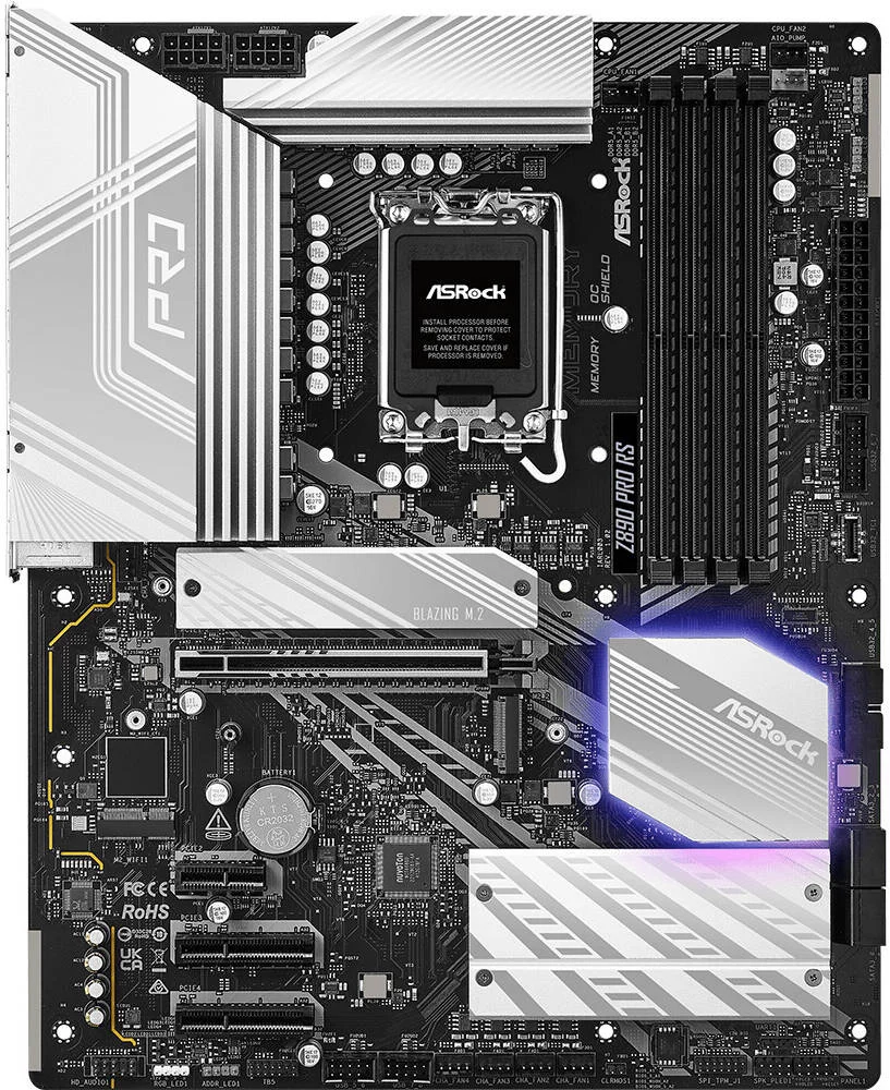 مادربرد ASRock Z890 Pro RS LGA 1851 ATX، چیپست Intel Z890، 4 اسلات DDR5 DIMM، حداکثر حافظه 256 گیگابایت، اسلات PCIe Gen5 x16، 3 سوکت Hyper M.2 | 90-MXBP40-A0UAYZ
