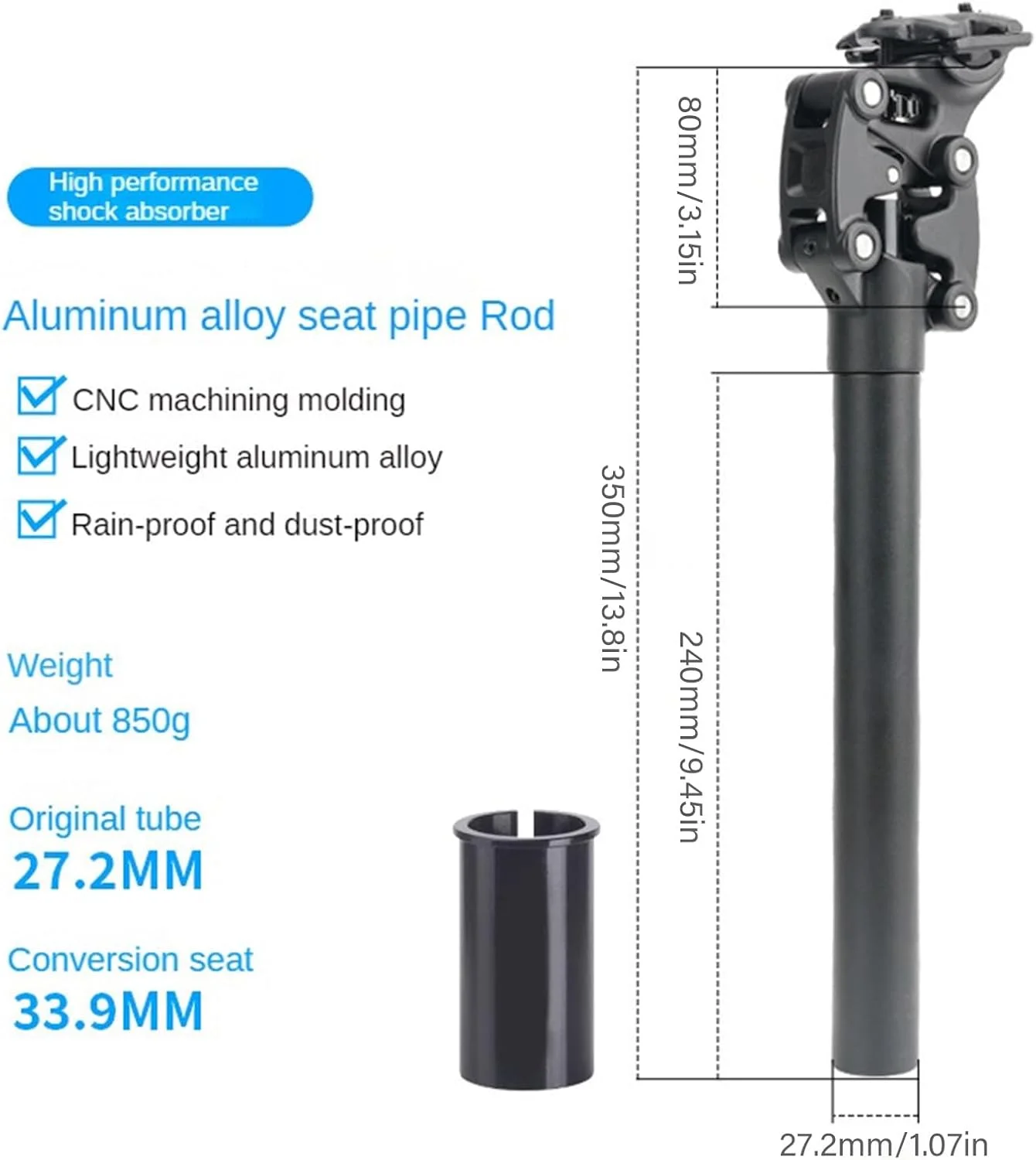 لوله زین دوچرخه آلیاژ آلومینیوم 27.2mm 30.90mm 31.6mm طول 350mm مناسب برای دوچرخه های کوهستانی و دنده ثابت
