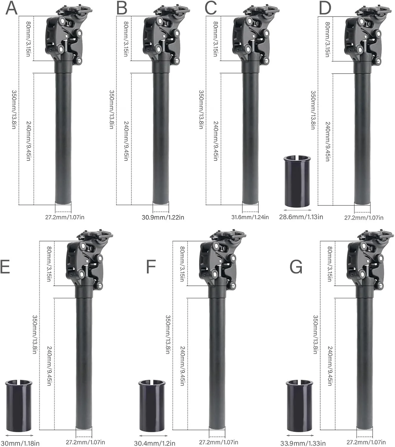 لوله زین دوچرخه آلیاژ آلومینیوم 27.2mm 30.90mm 31.6mm طول 350mm مناسب برای دوچرخه های کوهستانی و دنده ثابت