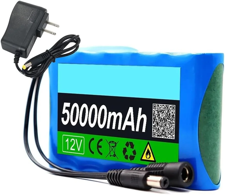 باتری های لیتیوم-یونی 12 ولت 5000 میلی آمپر ساعت، باتری قابل شارژ 12 ولت با شارژر 12.6 ولت و پورت DC برای باتری جایگزین دستگاه های الکتریکی