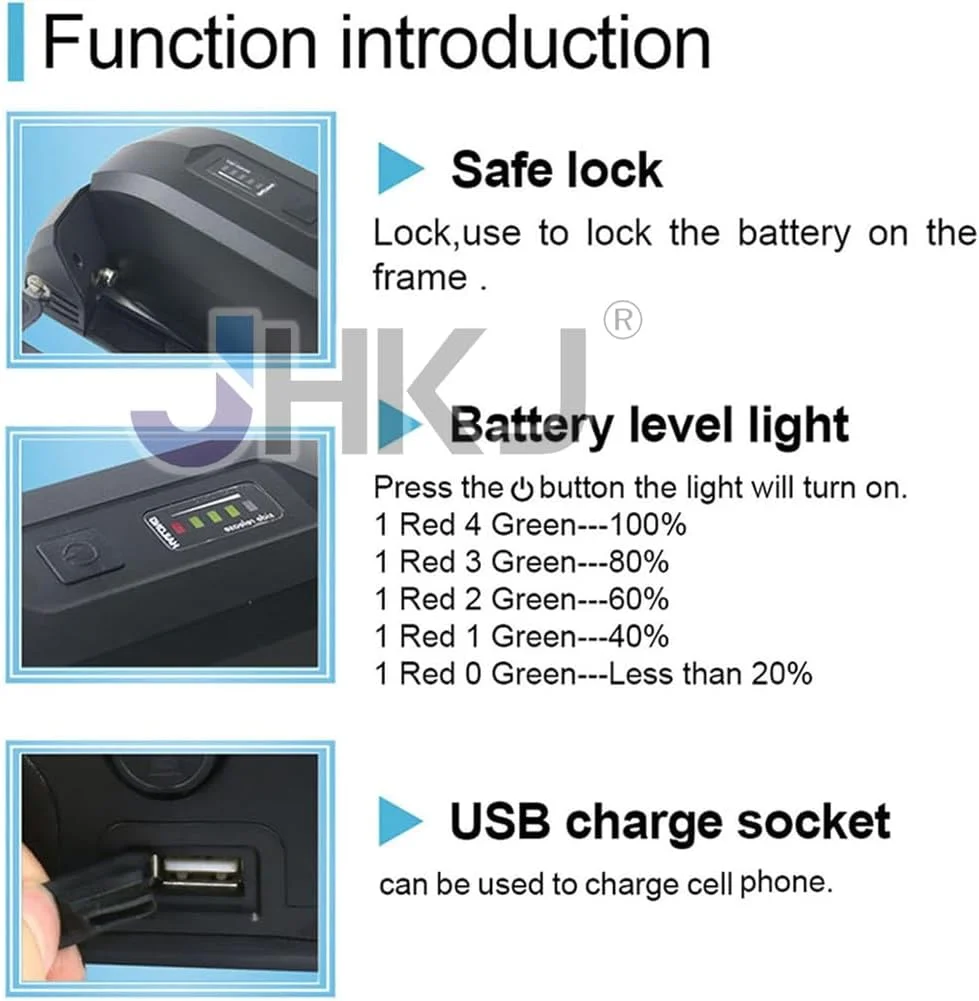 باتری لیتیومی 36 ولت 10 آمپر ساعت 13 آمپر ساعت برای دوچرخه کوهستان برقی و باتری لیتیومی 48 ولت 8 آمپر ساعت 10 آمپر ساعت برای وسایل نقلیه اصلاح شده، مناسب موتور 250 تا 500 وات به همراه شارژر