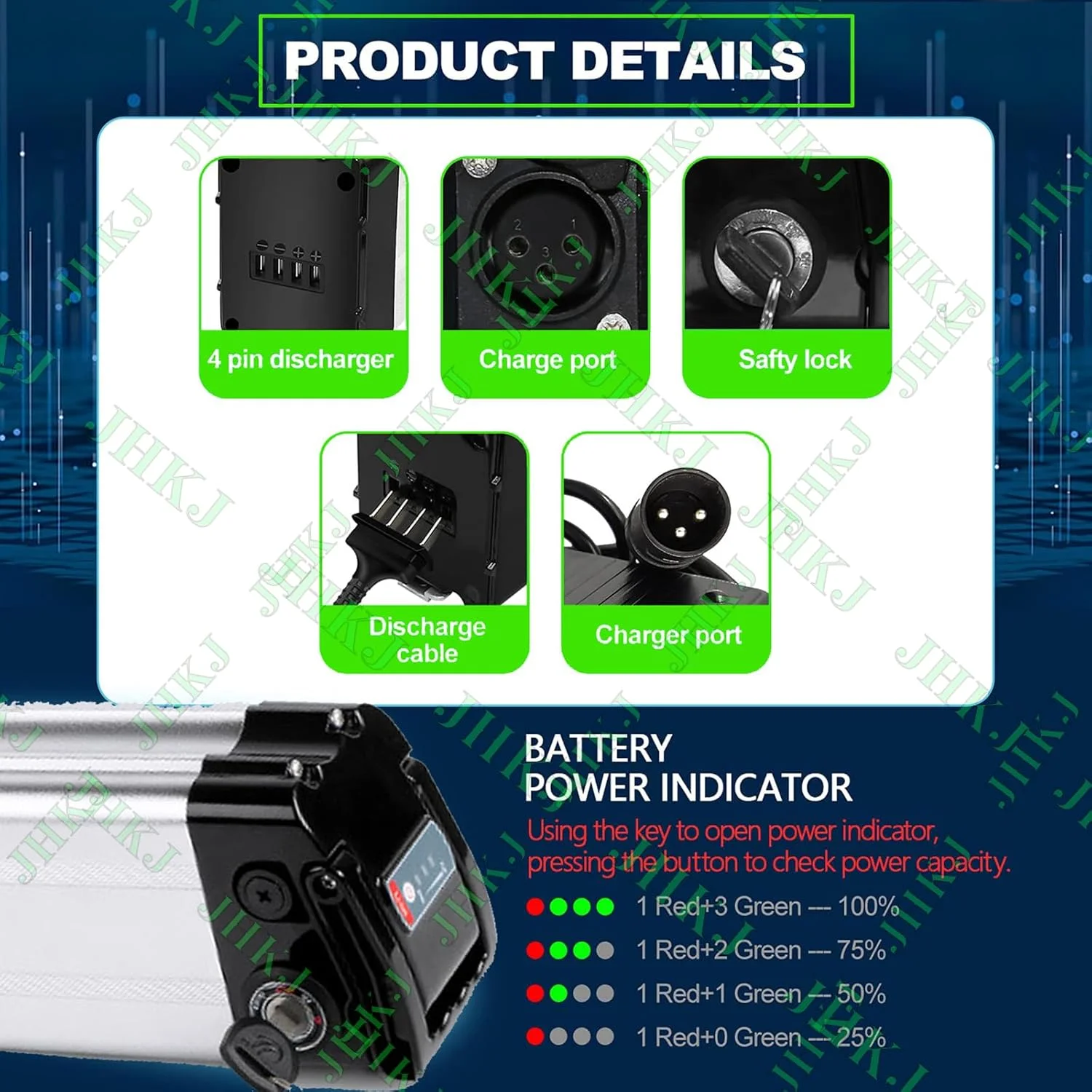 باتری لیتیوم یونی 24 ولت 25 آمپر ساعت 20 آمپر ساعت، باتری لیتیومی داخلی 36 ولت 15 آمپر ساعت 13 آمپر ساعت، باتری های دوچرخه برقی 48 ولت 10 آمپر ساعت تاشو برای موتور 300 وات - 600 وات با دسته