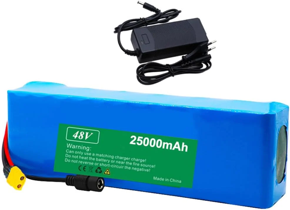 بسته باتری لیتیوم-یونی 48 ولت 25000 میلی آمپر ساعت، باتری 48 ولت 25 آمپر ساعت برای دوچرخه برقی، بسته باتری لیتیوم-یونی 13S3P، با شارژر 54.6 ولت 2 آمپر، برای موتورهای 350 وات 500 وات 750 وات 1000 وات دوچرخه برقی و اسکوتر برقی