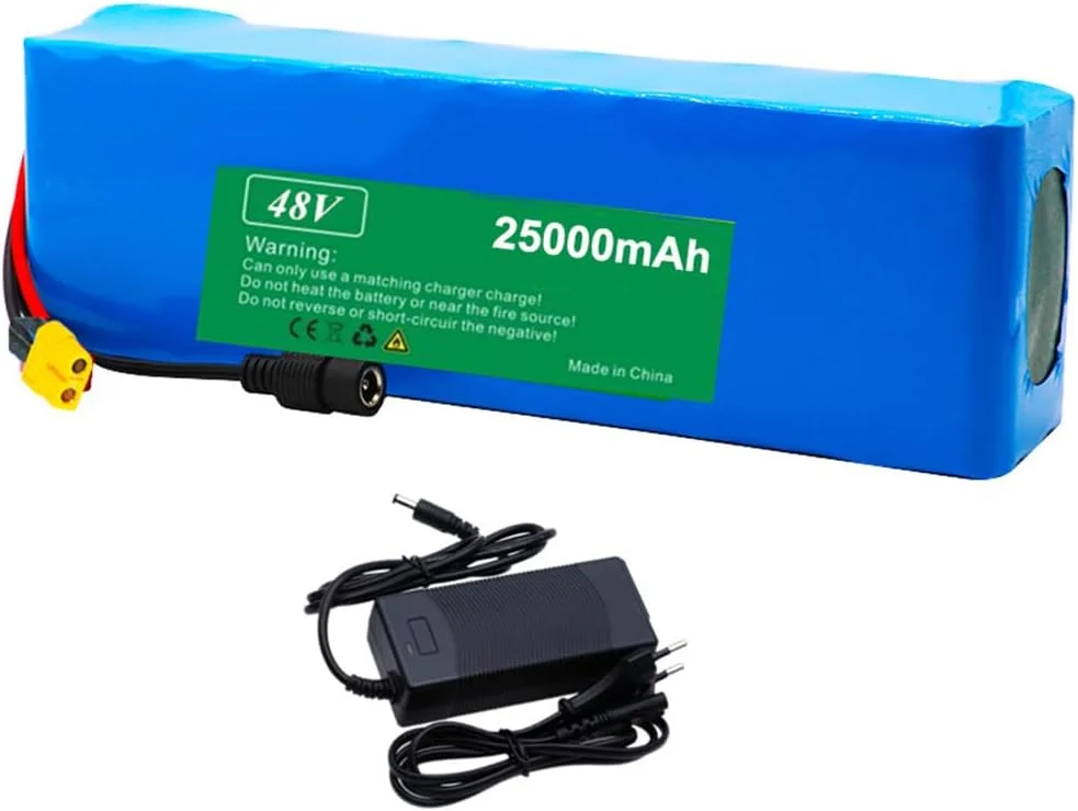 بسته باتری لیتیوم-یونی 48 ولت 25000 میلی آمپر ساعت، باتری 48 ولت 25 آمپر ساعت برای دوچرخه برقی، بسته باتری لیتیوم-یونی 13S3P، با شارژر 54.6 ولت 2 آمپر، برای موتورهای 350 وات 500 وات 750 وات 1000 وات دوچرخه برقی و اسکوتر برقی