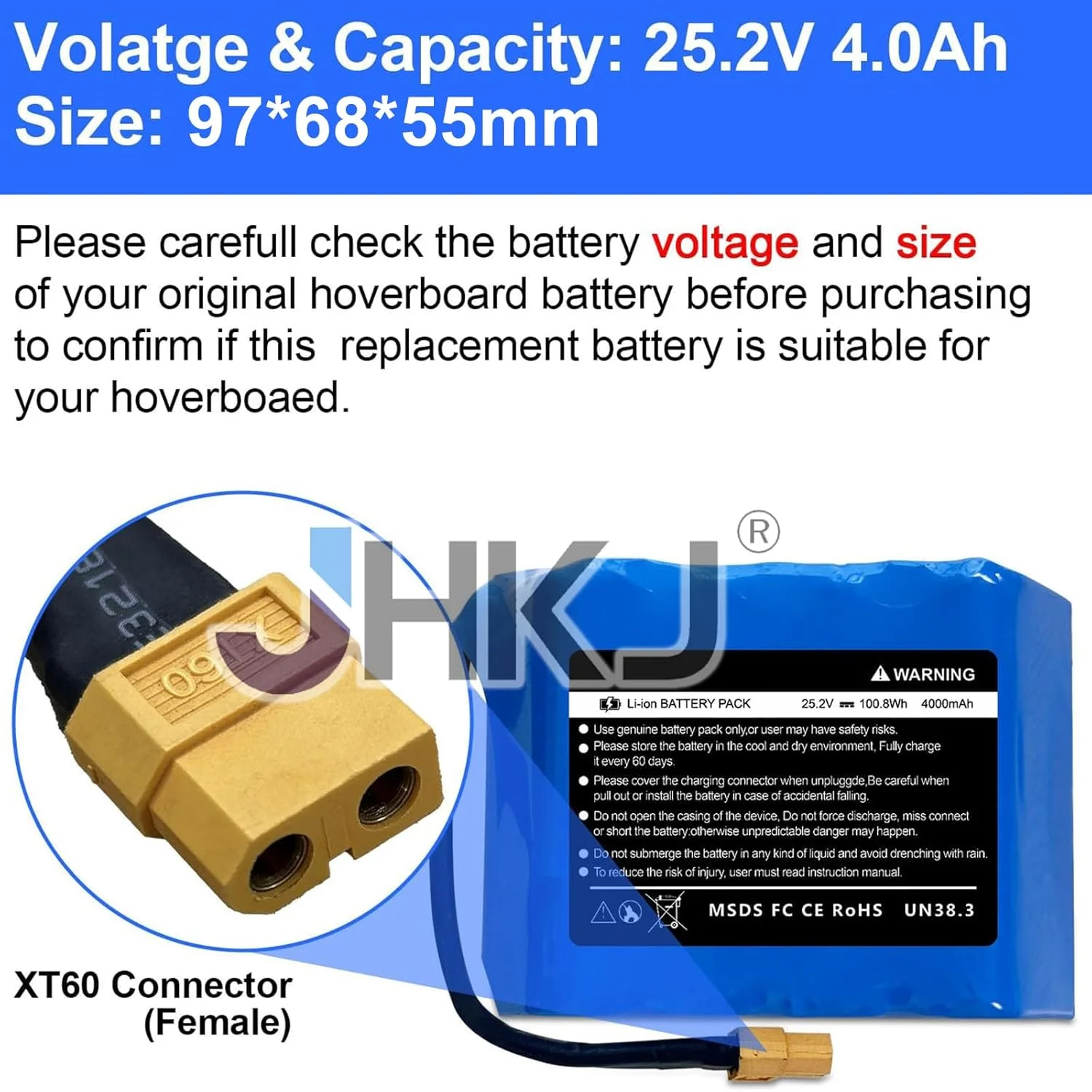 بسته باتری لیتیوم-یونی 25.2 ولت 4000 میلی آمپر ساعت، باتری جایگزین 29.4 ولت 4000 میلی آمپر ساعت برای کیت های موتور 117.6 وات ساعت با پلاگ XT60
