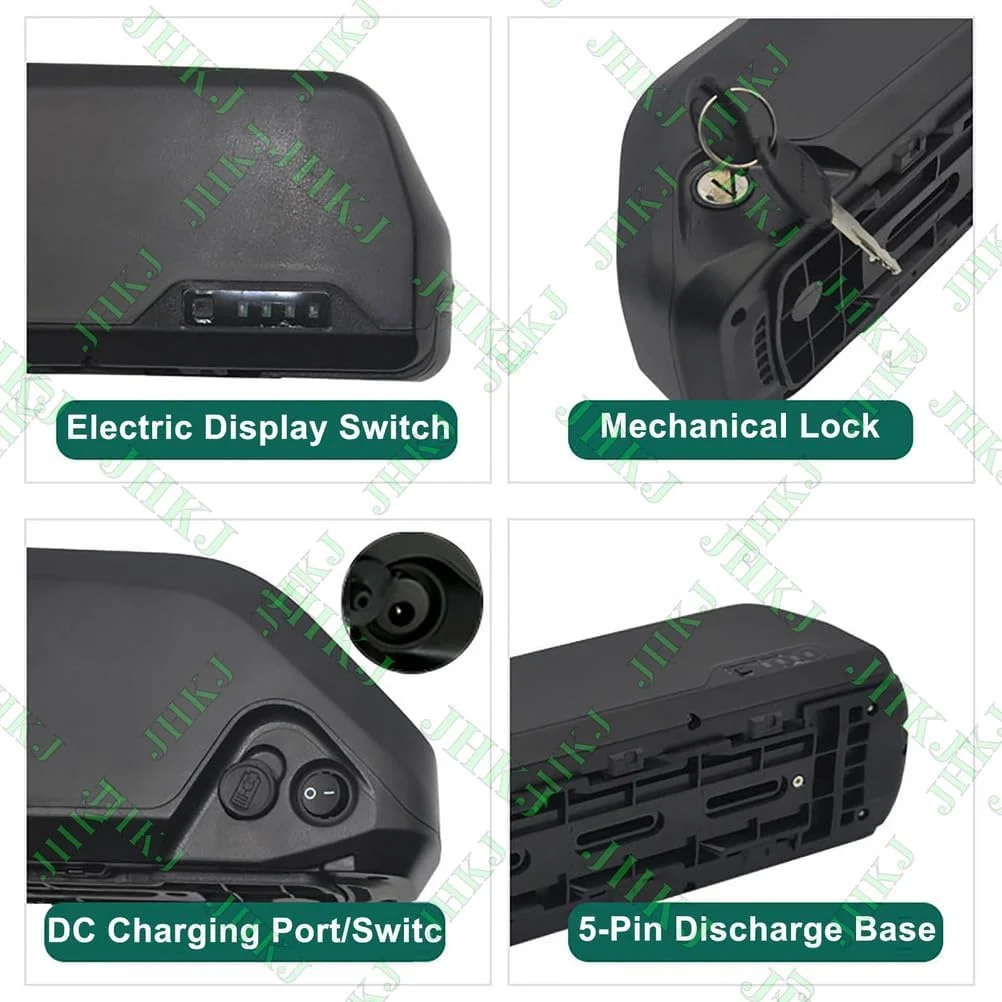 باتری لیتیوم-یونی 36 ولت 23.4 آمپر ساعت 18.2 آمپر ساعت، باتری 48 ولت 10.4 آمپر ساعت 13 آمپر ساعت 15 آمپر ساعت با شارژر و کلید پاور برای کیت موتورهای دوچرخه برقی 350 وات - 850 وات