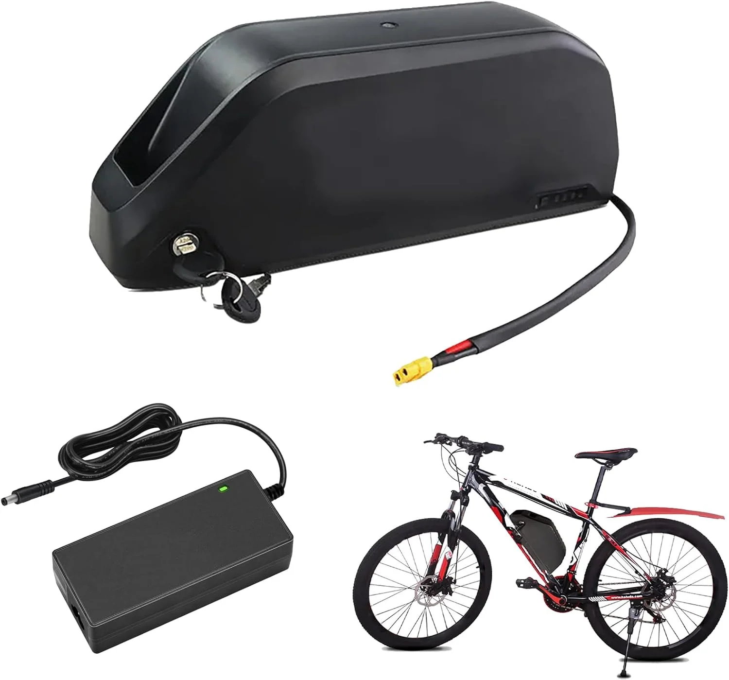 باطری های 48 ولت 20 آمپر ساعت 25 آمپر ساعت دوچرخه برقی، باطری لیتیوم-یون 52 ولت 20 آمپر ساعت 25 آمپر ساعت برای کیت های تبدیل موتور 950 وات - 1300 وات، باطری لوله پایین با سوئیچ و قفل ایمنی