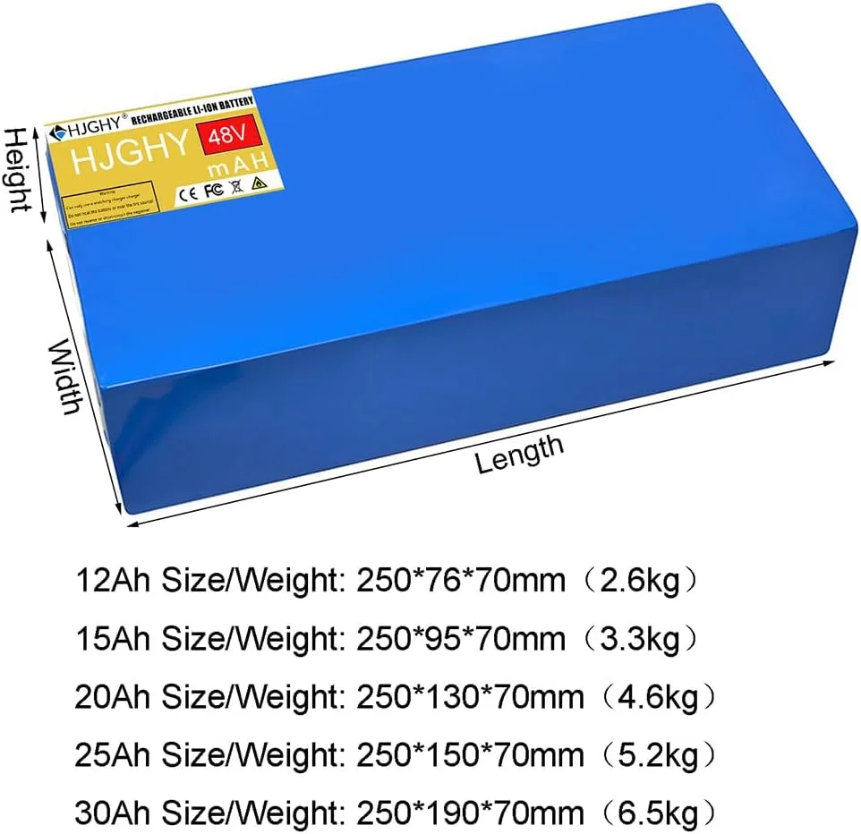 بسته باتری لیتیوم یون قابل شارژ 48 ولت 12 آمپر ساعت 15 آمپر ساعت 20 آمپر ساعت 25 آمپر ساعت 30 آمپر ساعت به همراه شارژر برای موتور سیکلت و اسکوتر 0-1500 وات، دوشاخه T، 48 ولت 25 آمپر ساعت