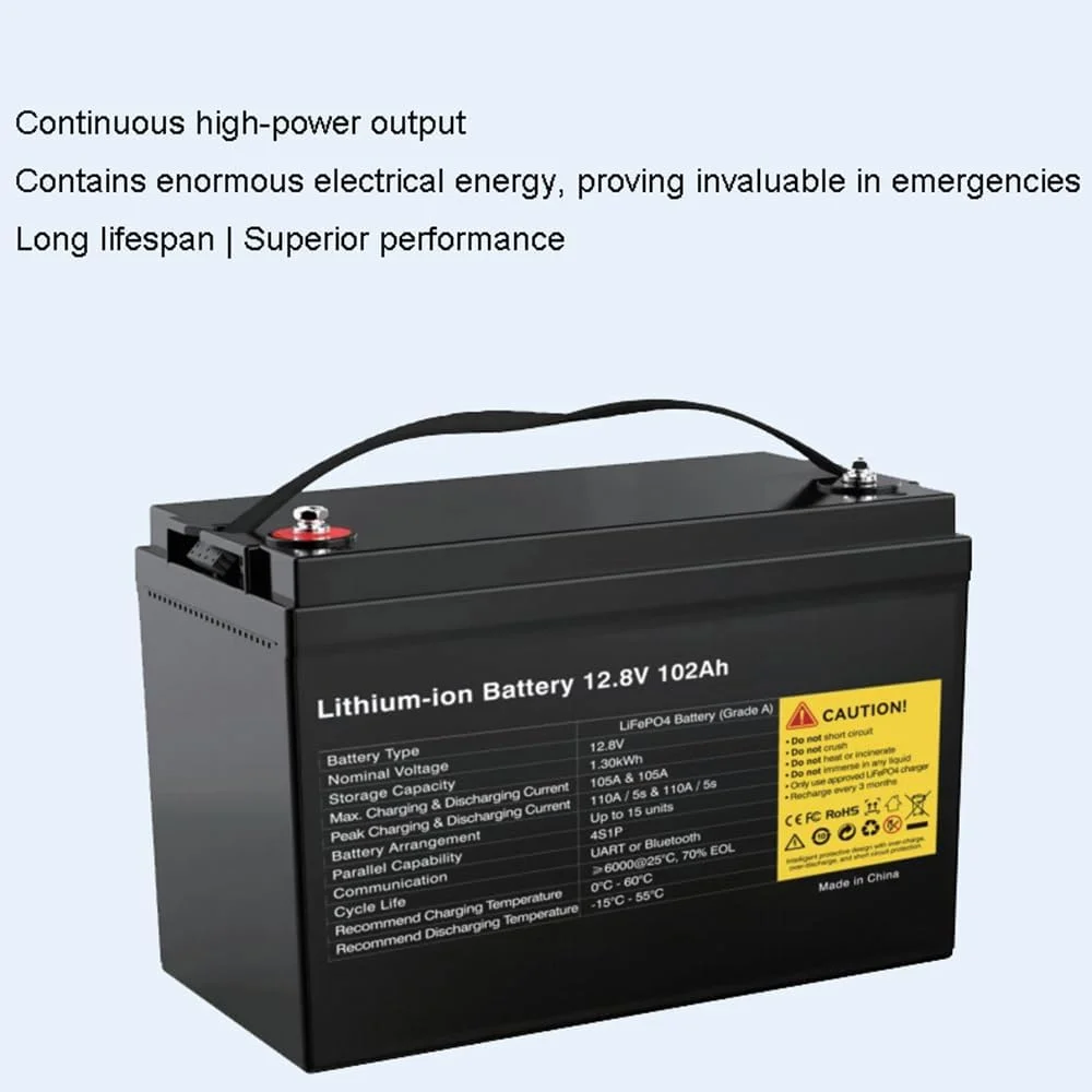باتری لیتیوم آهن فسفات 12.8 ولت 102 آمپر ساعت مناسب برای جایگزینی باتری سه چرخه، موتور سیکلت، انرژی خورشیدی، سیستم اعلام خطر