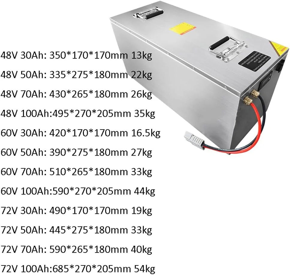 باطری موتورسیکلت فسفات آهن لیتیوم 60 ولت LiFePO4، 48 ولت 60 ولت 72 ولت 30 آمپر ساعت 50 آمپر ساعت 70 آمپر ساعت 100 آمپر ساعت، باطری وسایل نقلیه سه چرخ و چهار چرخ به همراه شارژر برای موتور گلف کارت