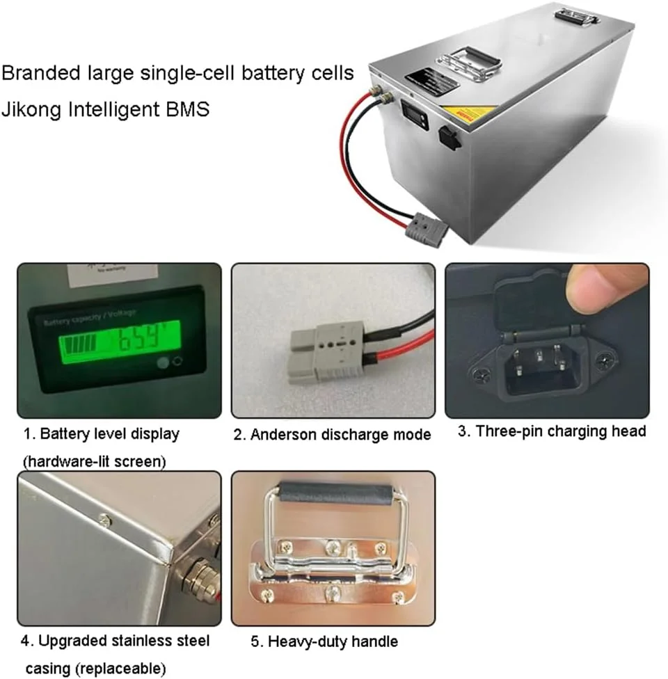 باطری موتورسیکلت فسفات آهن لیتیوم 60 ولت LiFePO4، 48 ولت 60 ولت 72 ولت 30 آمپر ساعت 50 آمپر ساعت 70 آمپر ساعت 100 آمپر ساعت، باطری وسایل نقلیه سه چرخ و چهار چرخ به همراه شارژر برای موتور گلف کارت