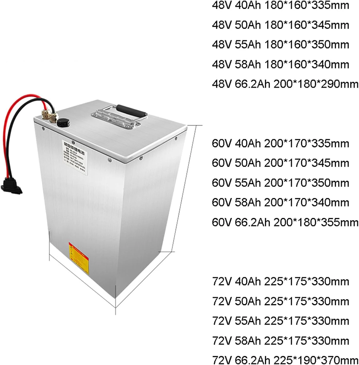 بسته باتری لیتیومی موتور سیکلت 48 ولت 60 ولت 72 ولت 40 آمپر ساعت 50 آمپر ساعت 55 آمپر ساعت 58 آمپر ساعت 66.2 آمپر ساعت، باتری های متحرک موتور سیکلت 60 ولت 72 ولت به همراه شارژر برای موتورهای برقی 0-5000 وات، سه چرخه و گلف کارت، 48 ولت، 55 آمپر ساعت