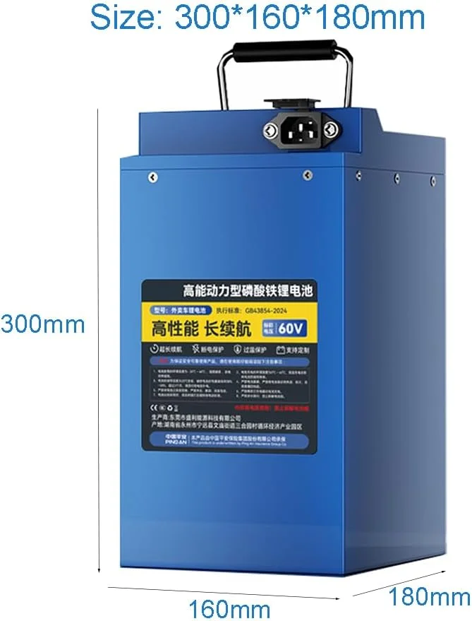 باطری لیتیوم آهن فسفات 60 ولت LiFePO4، 48 ولت 60 ولت 15 آمپر ساعت 20 آمپر ساعت 25 آمپر ساعت 30 آمپر ساعت، با شارژر برای موتور سیکلت برقی، موتور سه چرخه 0-1800 وات