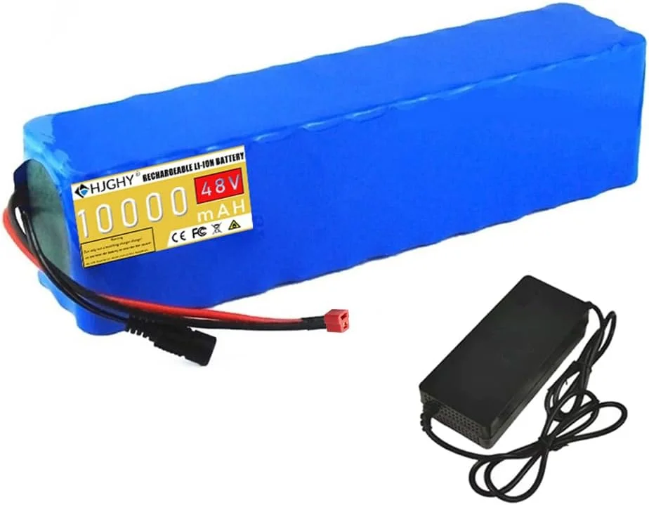 بسته باتری لیتیومی 48 ولت 10 آمپر ساعت 20 آمپر ساعت 30 آمپر ساعت، باتری لیتیوم یون 48 ولت جایگزین باتری های PVC برای موتورهای 250 وات - 1500 وات با شارژر برای موتور اسکوتر، دوشاخه T، 48 ولت 10 آمپر ساعت