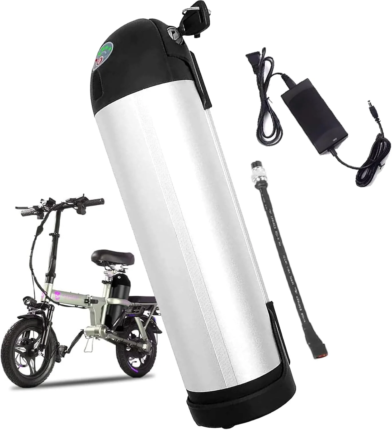 باتری لیتیومی 24 ولت طرح قمقمه ای برای دوچرخه برقی، 24 ولت 10 آمپر ساعت، 12 آمپر ساعت، 15 آمپر ساعت، 8 آمپر ساعت، باتری لیتیوم یونی طرح کتری با شارژر برای موتور دوچرخه تاشو 0-400 وات، W، 24 ولت 15 آمپر ساعت