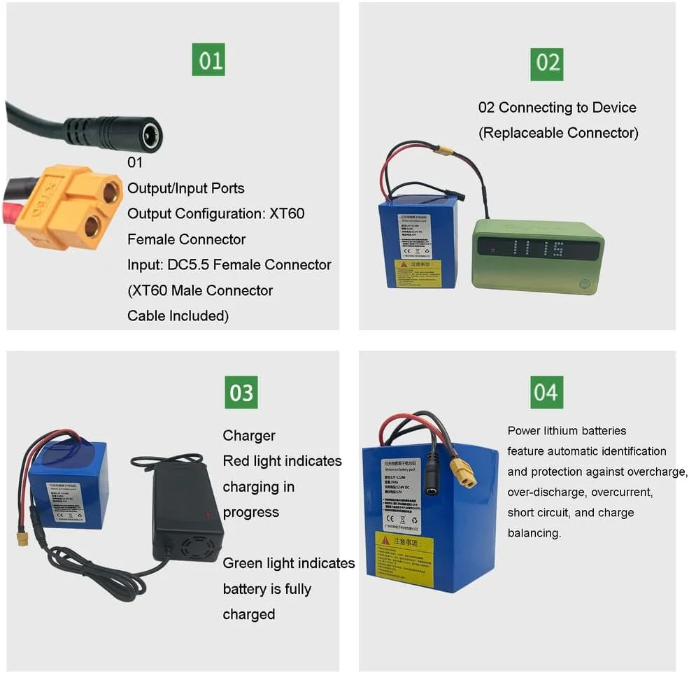 بسته باتری لیتیومی 24 ولت 15 آمپر ساعت و 22.5 آمپر ساعت جایگزین، باتری لیتیوم یونی PVC 25.2 ولت 29.4 ولت 15 آمپر ساعت و 22.5 آمپر ساعت برای اسکوتر 0-700 وات، حاشیه زن، موتور وسایل نقلیه الکتریکی، 29.4 ولت، 15 آمپر ساعت