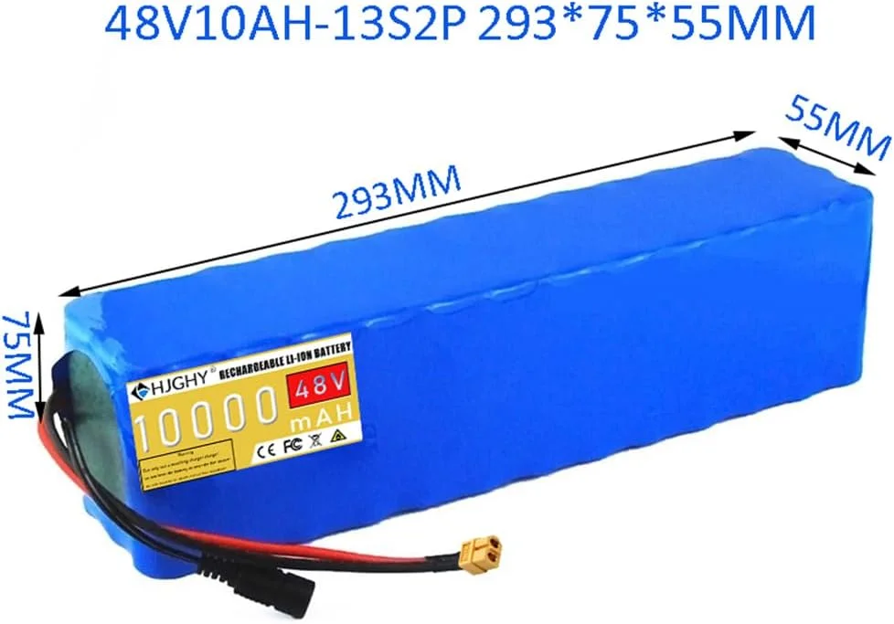 بسته باتری لیتیومی 48 ولت 10 آمپر ساعت 20 آمپر ساعت 30 آمپر ساعت، باتری لیتیوم یون 48 ولت جایگزین باتری های PVC برای موتورهای 250 وات - 1500 وات با شارژر برای موتور اسکوتر، دوشاخه T، 48 ولت 10 آمپر ساعت