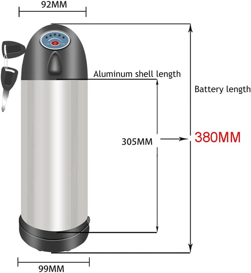 باتری لیتیومی 24 ولت طرح قمقمه ای برای دوچرخه برقی، 24 ولت 10 آمپر ساعت، 12 آمپر ساعت، 15 آمپر ساعت، 8 آمپر ساعت، باتری لیتیوم یونی طرح کتری با شارژر برای موتور دوچرخه تاشو 0-400 وات، W، 24 ولت 15 آمپر ساعت