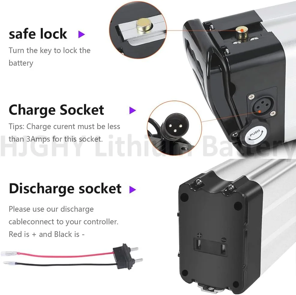 باطری لیتیوم یون دوچرخه برقی 48 ولت 10 آمپر ساعت 13 آمپر ساعت 15 آمپر ساعت و 36 ولت 10 آمپر ساعت 13 آمپر ساعت 15 آمپر ساعت با برد طولانی به همراه شارژر برای موتور 0-650 وات، 2 پین، 36 ولت 15 آمپر ساعت