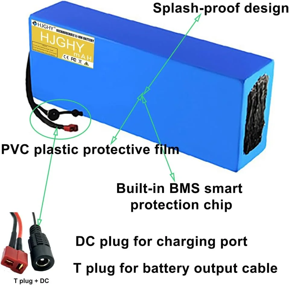 باتری لیتیومی PVC با ولتاژ 36، 48 و 60 ولت و ظرفیت 15، 20، 25، 30، 35 و 40 آمپر ساعت به همراه برد محافظ BMS و شارژر برای کیت موتورهای 540 تا 2400 وات