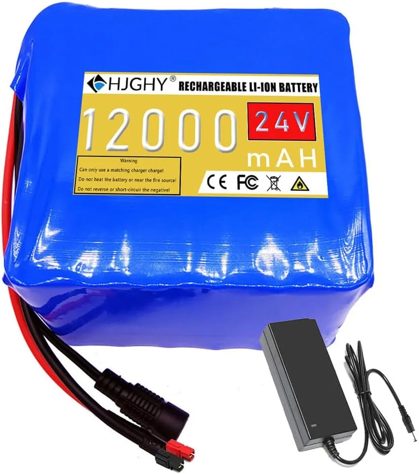 بسته باتری لیتیوم یونی 24 ولت 12 آمپر ساعت PVC به همراه شارژر و BMS، باتری جایگزین قابل حمل 24 ولت برای کیت های تبدیل موتور 50W-300W