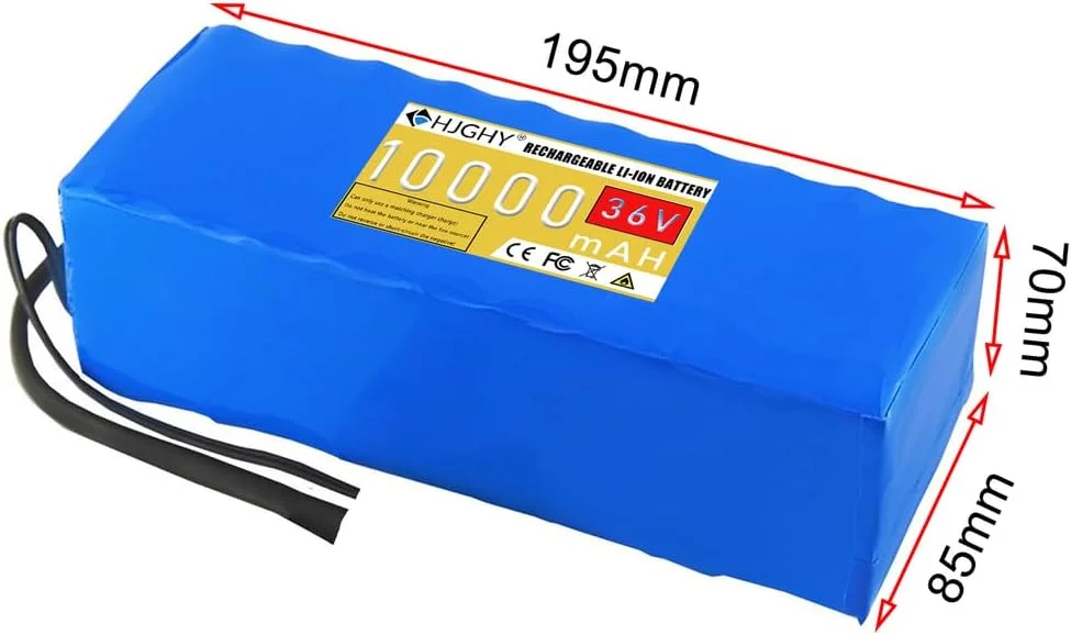 باطری لیتیوم یون 36 ولت 10 آمپر ساعت به همراه شارژر و برد محافظ BMS با پوشش PVC مناسب برای کیت موتور 360 وات