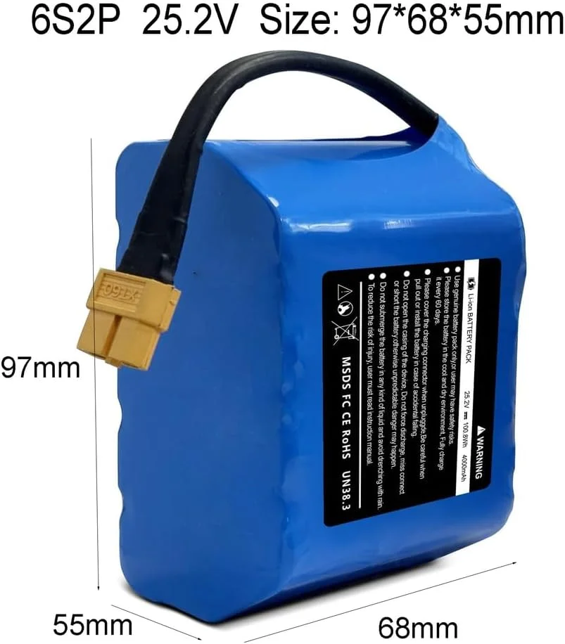 باتری لیتیومی 25.2 ولت 4000 میلی آمپر ساعتی جایگزین هاوربرد، باتری 4 آمپر ساعتی با استقامت بالا برای اسکوترهای خود بالانس دو چرخ، 6s2p