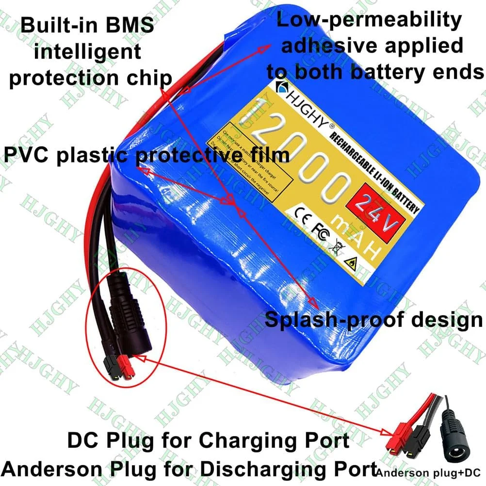 بسته باتری لیتیوم یونی 24 ولت 12 آمپر ساعت PVC به همراه شارژر و BMS، باتری جایگزین قابل حمل 24 ولت برای کیت های تبدیل موتور 50W-300W