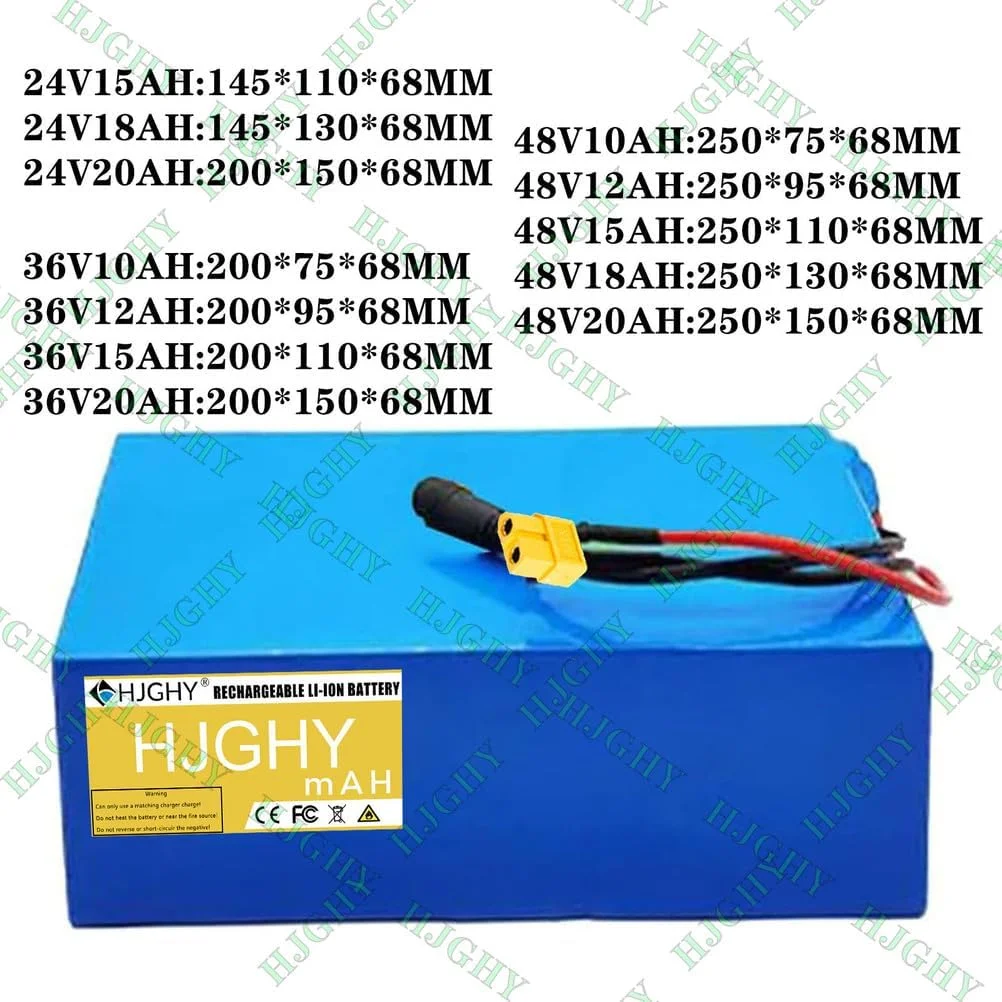 باتری‌های لیتیومی PVC ولتاژ 24 ولت 15 آمپر ساعت، باتری‌های لیتیوم یونی 36 ولت 20 آمپر ساعت، باتری قابل تعویض 48 ولت 10 آمپر ساعت با شارژر برای کیت موتورهای 350 وات تا 1000 وات