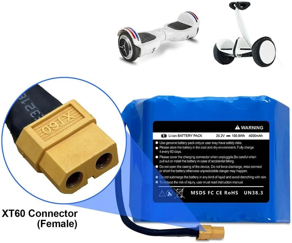 باتری لیتیومی 25.2 ولت 4000 میلی آمپر ساعتی جایگزین هاوربرد، باتری 4 آمپر ساعتی با استقامت بالا برای اسکوترهای خود بالانس دو چرخ، 6s2p