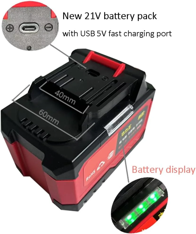بسته 2 عددی باتری پاوربانک 21 ولت با ظرفیت بالا، باتری لیتیوم-یون جایگزین 3000 میلی آمپر ساعت و 4500 میلی آمپر ساعت سازگار با ابزارهای برقی بی سیم 21 ولت