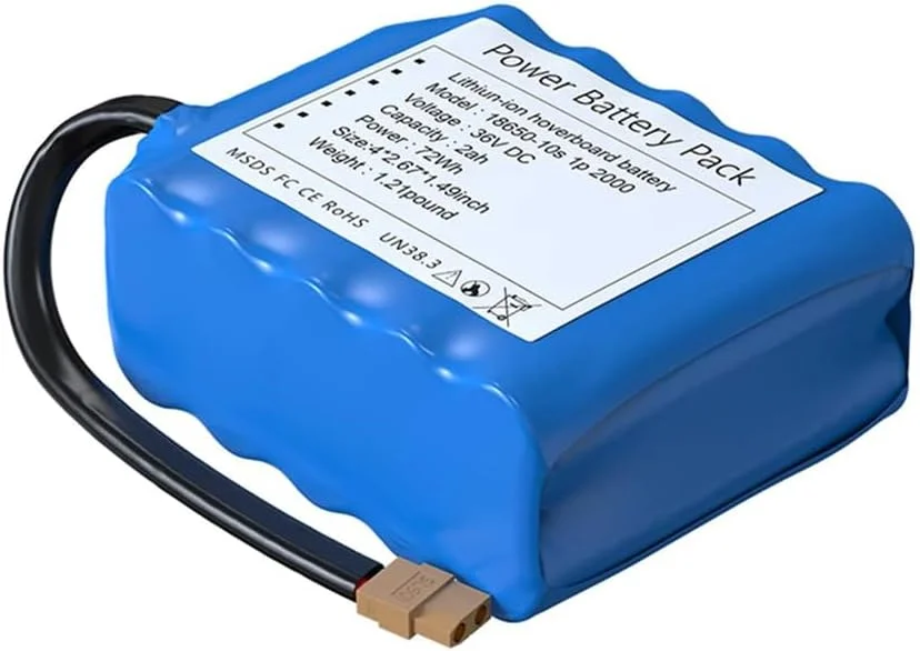 باتری 36 ولت 2 آمپر ساعت برای اسکوتر و هاوربرد، باتری لیتیوم یونی جایگزین 36 ولت 2000 میلی آمپر ساعت برای ماشین تعادلی/ماشین چرخشی/وسیله نقلیه معلق 72 وات