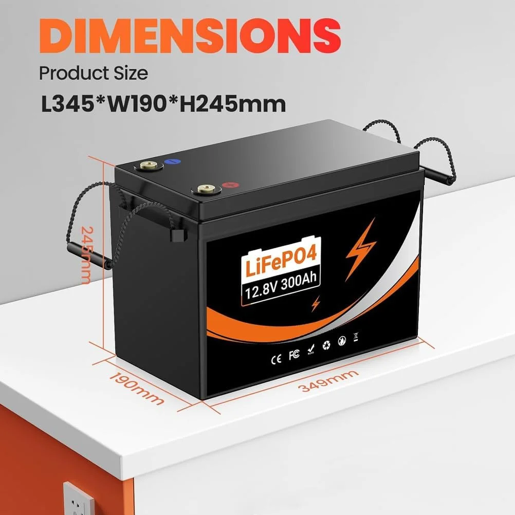 باتری LiFePO4 ۱۲ ولت ۳۰۰ آمپر ساعت با ظرفیت بسیار بزرگ، باتری لیتیومی ۳۶۰۰ وات برای گلف کارت، موتور ترولینگ، کامیون، کمپینگ