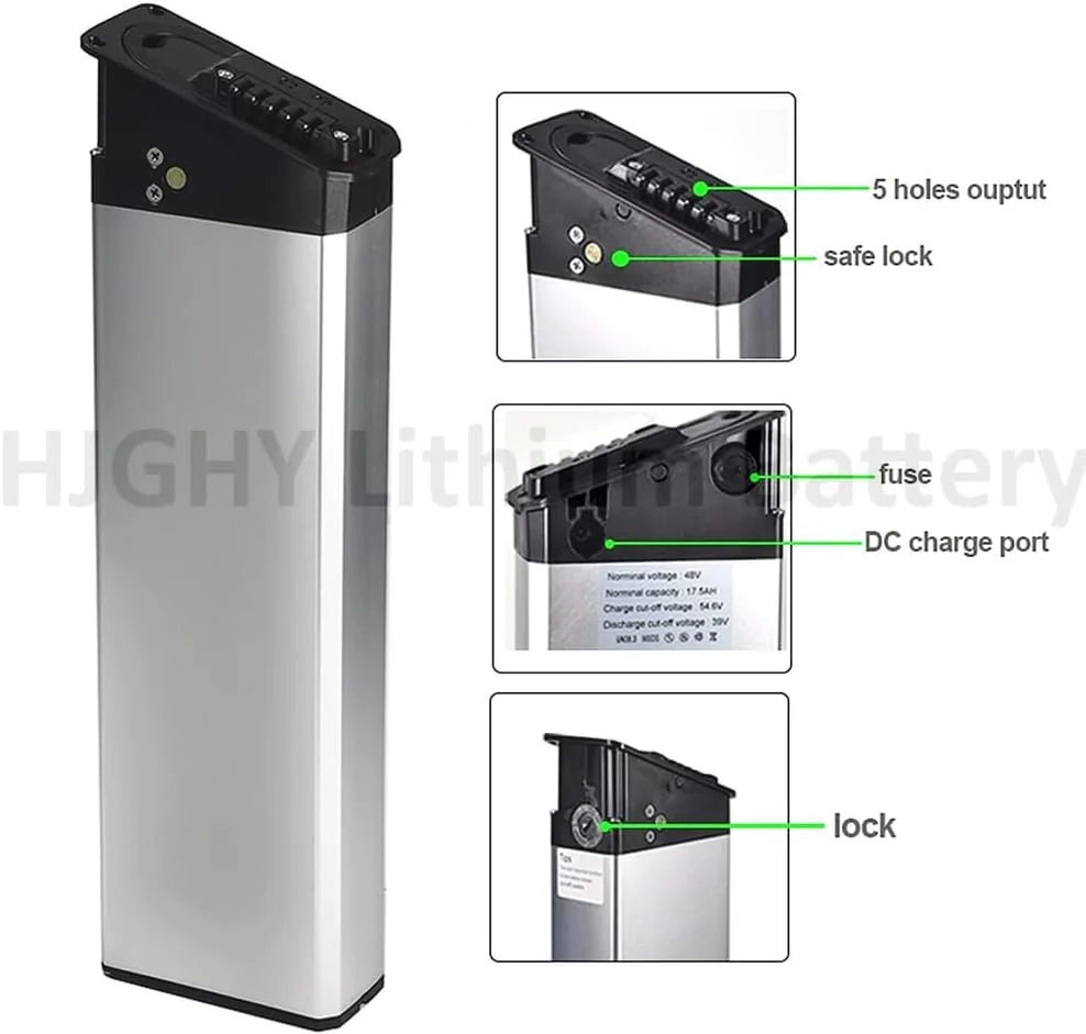 باطری لیتیوم-یونی تاشو دوچرخه برقی 48 ولت 13 آمپر ساعت 15 آمپر ساعت 17.5 آمپر ساعت به همراه شارژر برای موتور دوچرخه کوهستانی 0-1000 وات، 48 ولت، 15 آمپر ساعت