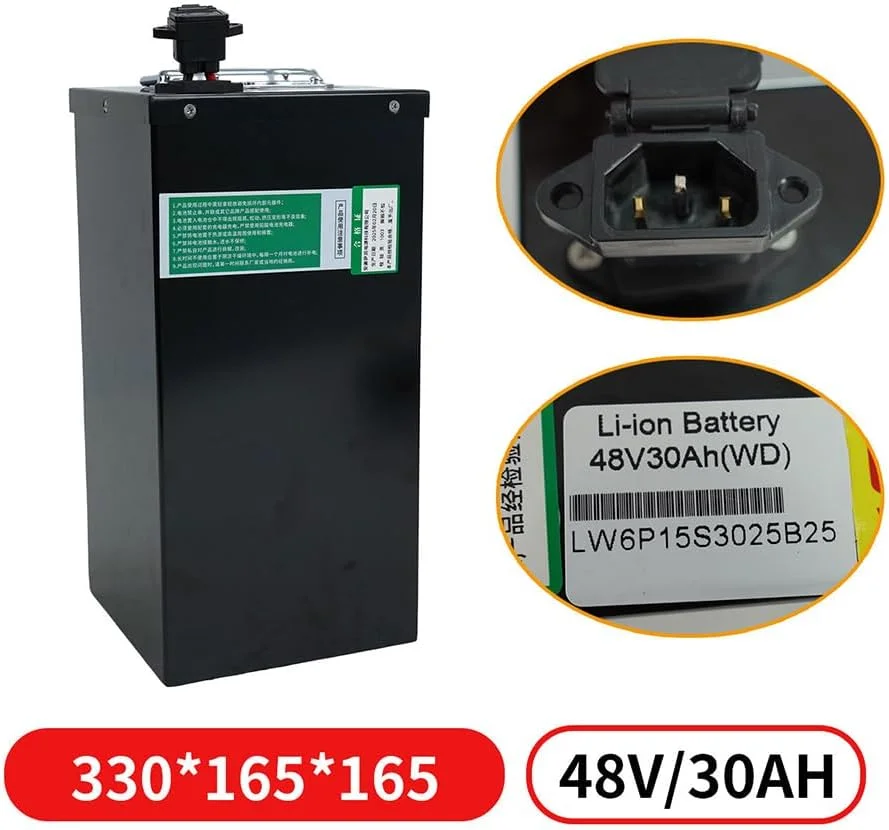 باطری لیتیوم آهن فسفات 48 ولت 30 آمپر ساعت قابل جابجایی برای موتورهای 0-1500 وات به همراه شارژر و دسته، A، 48 ولت 30 آمپر ساعت