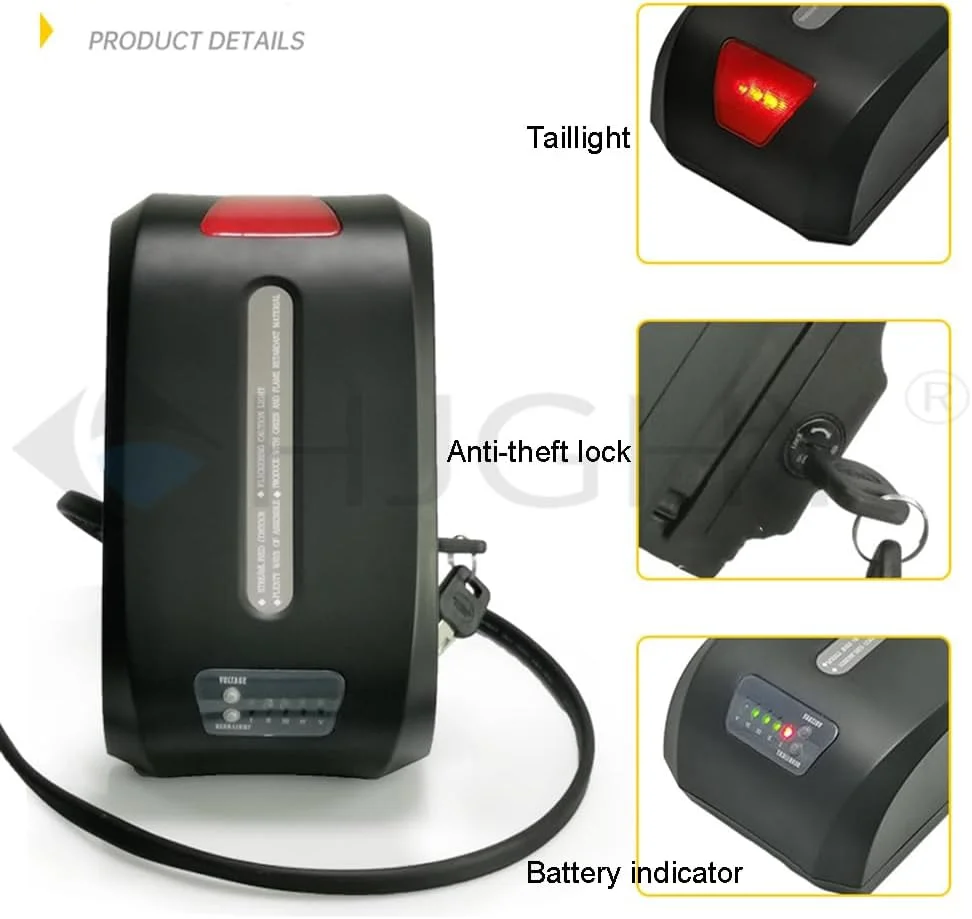 باتری لیتیومی 24 ولت 13 آمپر ساعت، 15 آمپر ساعت، 17.5 آمپر ساعت برای دوچرخه برقی، باتری 36 ولت 10.4 آمپر ساعت، 14 آمپر ساعت برای ویلچر برقی، باتری 48 ولت 10.5 آمپر ساعت تاشو با قابلیت تعویض و شارژر، 24 ولت، 17.5 آمپر ساعت