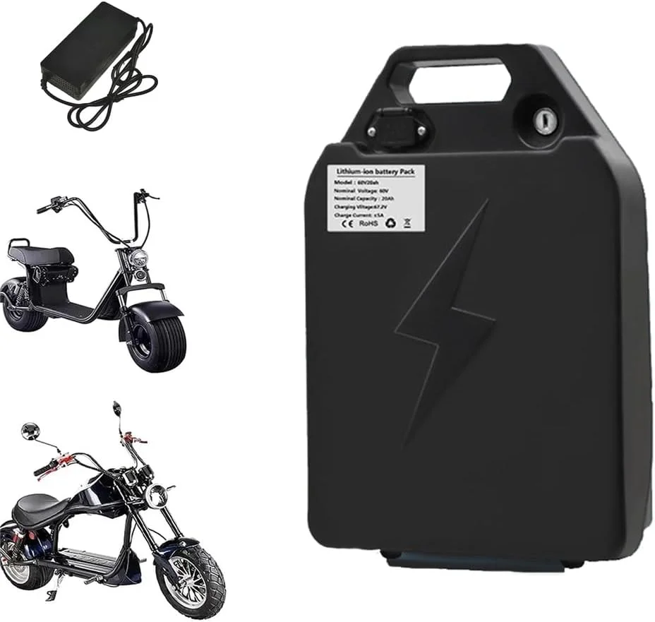 باطری لیتیوم-یونی 60 ولت 20 آمپر ساعت 25 آمپر ساعت برای موتور سیکلت برقی، اسکوتر و دوچرخه برقی به همراه شارژر، مناسب برای موتورهای 0 تا 1500 وات، 60 ولت 25 آمپر ساعت