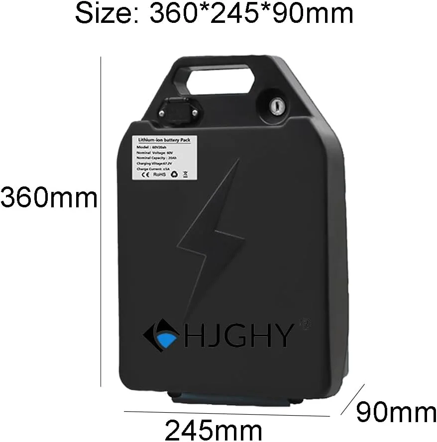 باطری لیتیوم-یونی 60 ولت 20 آمپر ساعت 25 آمپر ساعت برای موتور سیکلت برقی، اسکوتر و دوچرخه برقی به همراه شارژر، مناسب برای موتورهای 0 تا 1500 وات، 60 ولت 25 آمپر ساعت