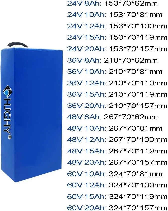بسته باتری لیتیومی موتور سیکلت برقی 60 ولت 10 آمپر ساعت، 12 آمپر ساعت، 15 آمپر ساعت، 20 آمپر ساعت، باتری دوچرخه برقی 24 ولت، 36 ولت، 48 ولت، 10 آمپر ساعت، 12 آمپر ساعت، 15 آمپر ساعت، 20 آمپر ساعت با BMS و شارژر برای موتورهای 0-1200 وات، 24 ولت، 12 آمپر ساعت