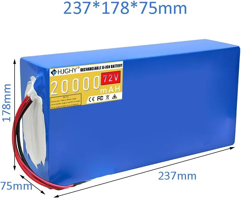 بسته باتری لیتیوم یونی 72 ولت 20 آمپر ساعت برای موتور سیکلت برقی، مناسب برای موتور اسکوتر 0-1500 وات به همراه شارژر