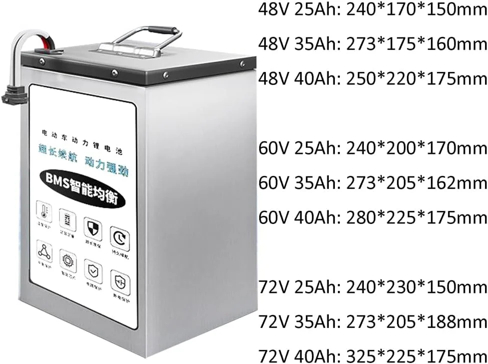 باطری موتور سیکلت برقی LiFePO4 فسفات آهن لیتیومی 60 ولت 48 ولت 72 ولت 25 آمپر ساعت 35 آمپر ساعت 40 آمپر ساعت 50 آمپر ساعت به همراه شارژر برای کیت موتورهای 1200-3600 وات