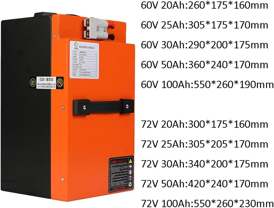 باطری موتور سیکلت برقی 60 ولت 20 آمپر ساعت، 25 آمپر ساعت، 30 آمپر ساعت، 50 آمپر ساعت، 100 آمپر ساعت، باطری لیتیوم آهن فسفات 72 ولت 20 آمپر ساعت، 25 آمپر ساعت، 30 آمپر ساعت، 50 آمپر ساعت، 100 آمپر ساعت به همراه شارژر برای موتور سه چرخه 7200 واتی، 60 ولت 20 آمپر ساعت