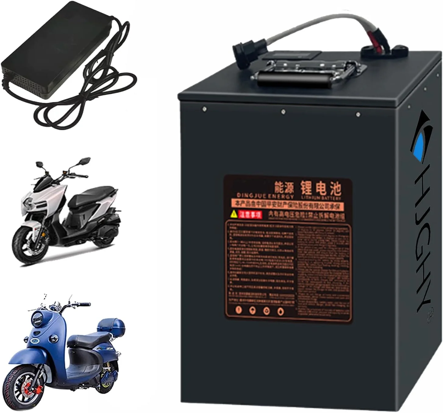 باطری موتور سیکلت برقی 60 ولت لیتیومی با ظرفیت 30، 35، 40، 50 و 60 آمپر ساعت برای موتور، اسکوتر، سه چرخه برقی 0 تا 3600 وات به همراه شارژر، 60 ولت، 60 آمپر ساعت