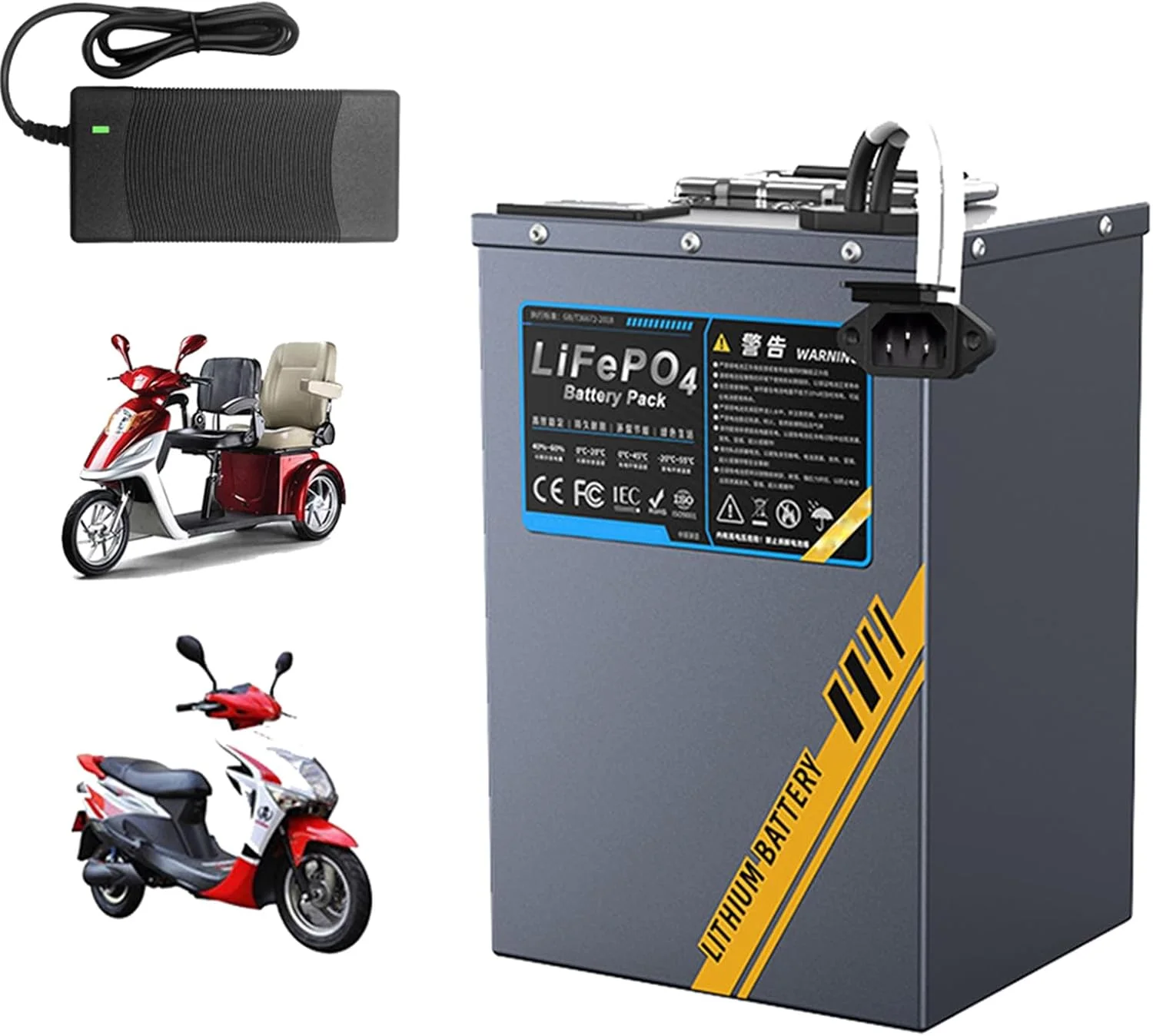 باطری موتور سیکلت برقی 48V 60V 72V 15Ah 30Ah 45Ah 60Ah باطری لیتیوم آهن فسفات LiFePO4 برای اسکوتر/موتور سیکلت/موتور گازی با BMS و شارژر