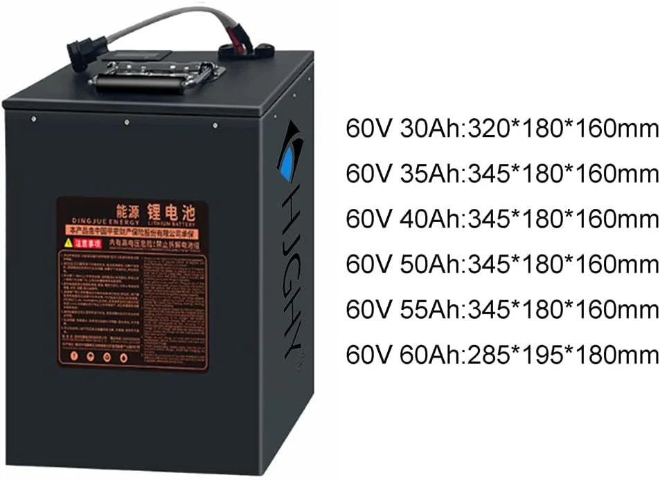 باطری موتور سیکلت برقی 60 ولت لیتیومی با ظرفیت 30، 35، 40، 50 و 60 آمپر ساعت برای موتور، اسکوتر، سه چرخه برقی 0 تا 3600 وات به همراه شارژر، 60 ولت، 60 آمپر ساعت