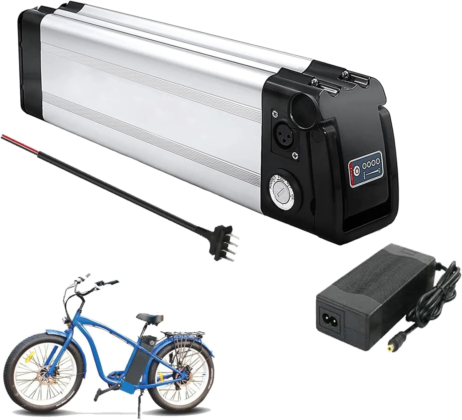 باطری دوچرخه برقی 48 ولت 10Ah 13Ah 15Ah 20Ah، بسته باتری لیتیومی دوچرخه الکترونیکی 48 ولت به همراه شارژر برای موتور سیکلت و اسکوتر برقی 0-1000 وات، W، 48V 10.4Ah