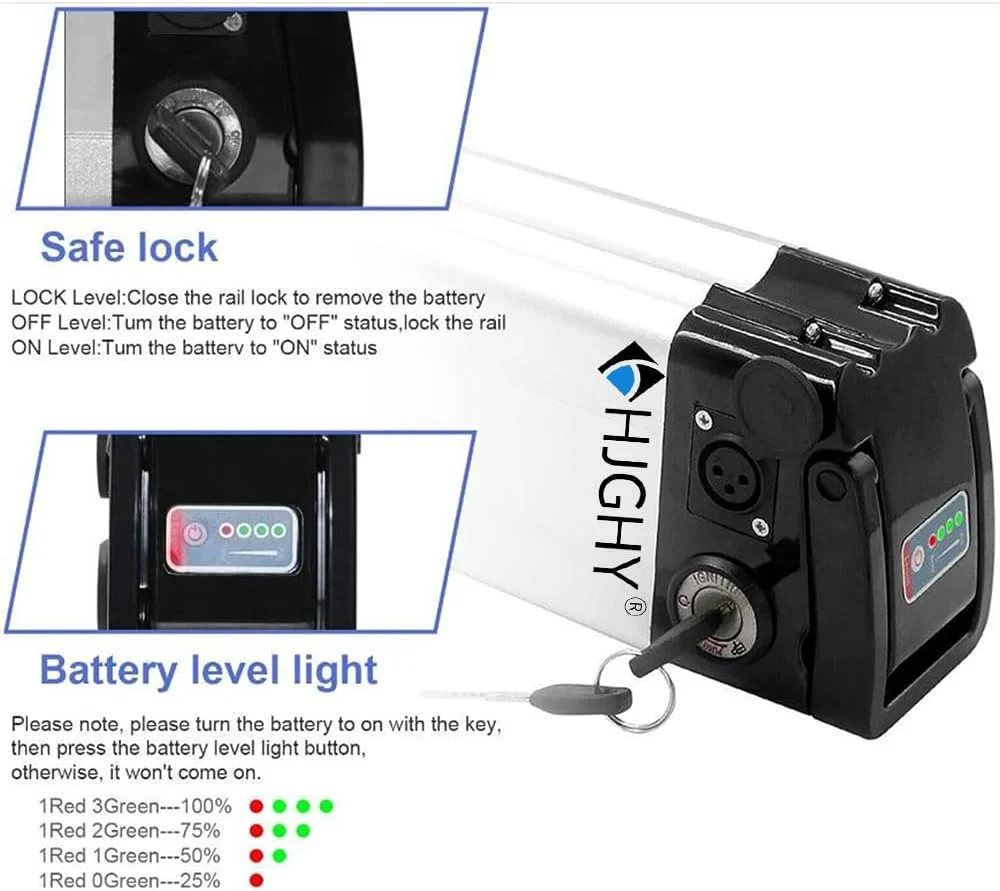 باطری دوچرخه برقی 48 ولت 10Ah 13Ah 15Ah 20Ah، بسته باتری لیتیومی دوچرخه الکترونیکی 48 ولت به همراه شارژر برای موتور سیکلت و اسکوتر برقی 0-1000 وات، W، 48V 10.4Ah