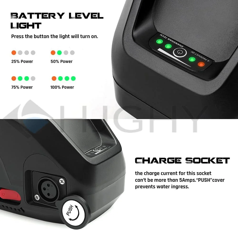 باتری لیتیوم-یونی 52 ولت برای دوچرخه برقی، مناسب برای موتورهای 750 وات، 1000 وات و 1300 وات، 4 پین، 52 ولت 20 آمپر ساعت